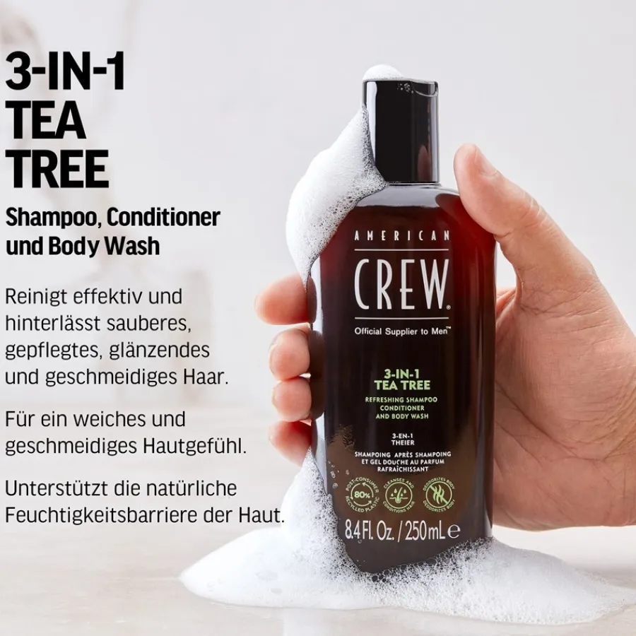 Shampoo^American Crew 3-in-1 Tea Tree Refreshing Shampoo, Conditioner and Body Wash