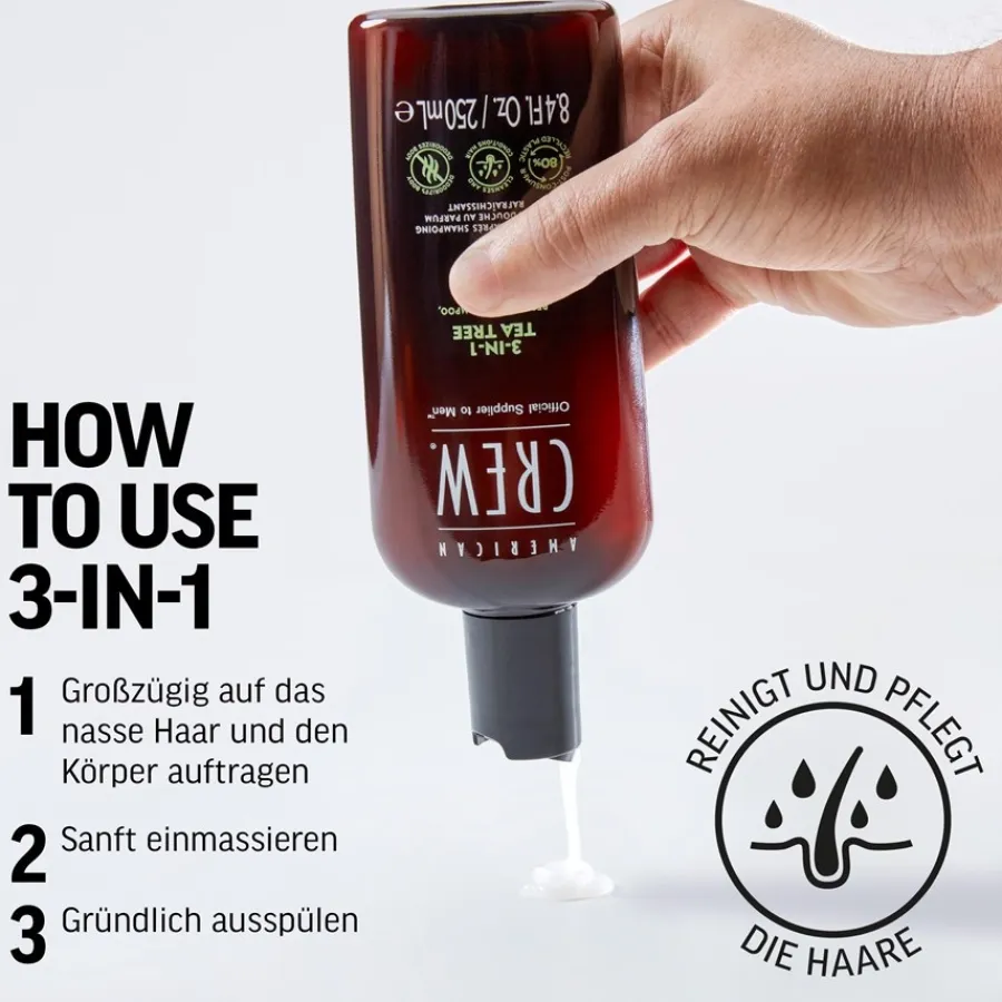 Shampoo^American Crew 3-in-1 Tea Tree Refreshing Shampoo, Conditioner and Body Wash