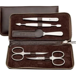 Accessoires Pedicure|Lichaamsverzorgingssets^ERBE Manicurekoffer met drukknoop, 5 stuks. Bruin