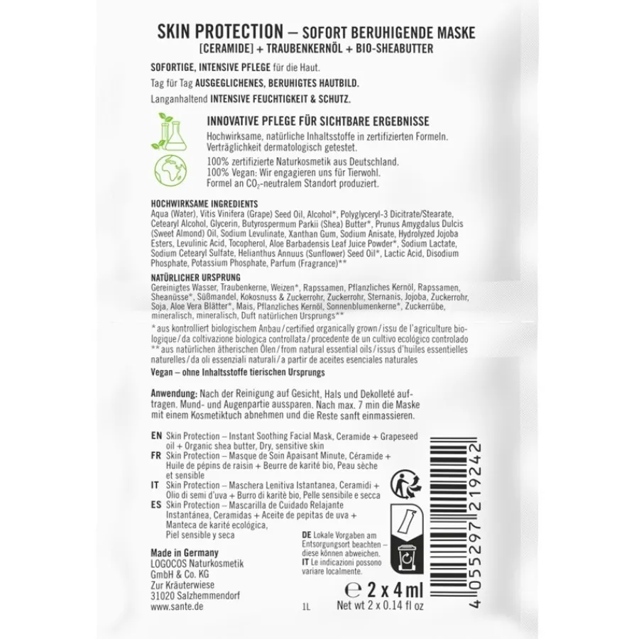 Maskers|Hydraterende Maskers^Sante Naturkosmetik Skin Protection Instant Soothing Mask met ceramiden, druivenpitolie & organische sheaboter