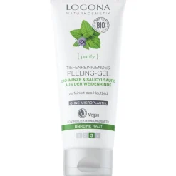 Reiniging|Gezichtspeeling^Logona Verhelderende peelinggel, Biologische munt & salicylzuur van wilgenbast