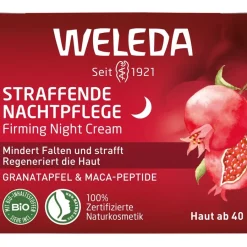 Gezichtsverzorging|Dagverzorging^WELEDA Verstevigende nachtverzorging granaatappel & maca peptiden, Voedt intensief, verstevigt en vermindert rimpels